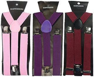 Sunshopping men's pink maroon and purple elastic adjustable Suspenders (pack of three)
