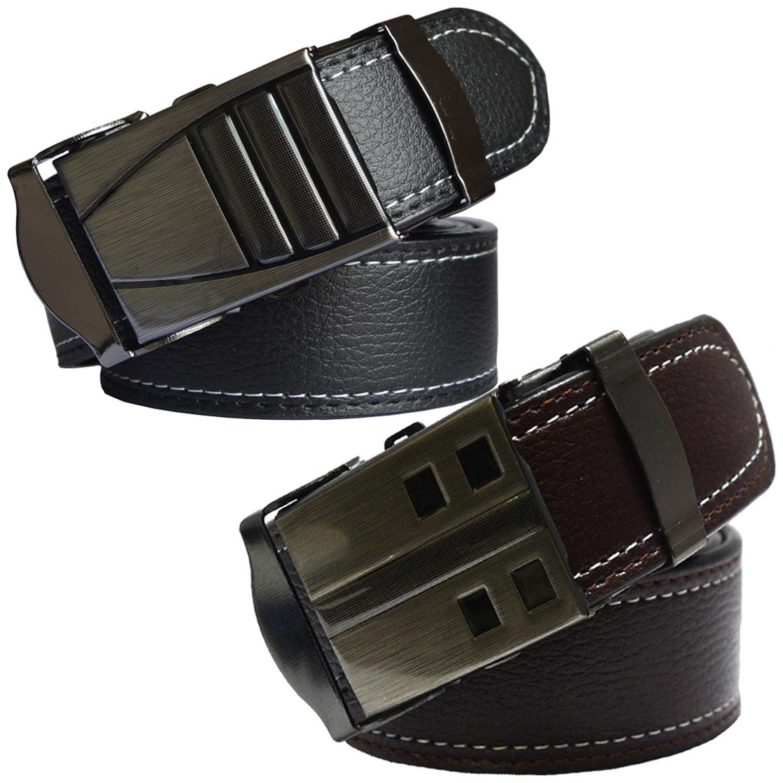 

Sunshopping men s black and brown leatherite auto lock buckle belts combo