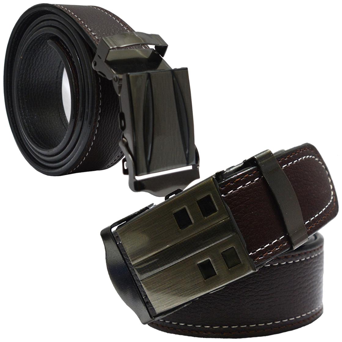 

Sunshopping men s brown leatherite auto lock buckle belts combo
