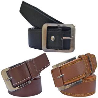 Sunshopping men's black brown and tan leatherite needle pin point buckle belt size from 28 to 38 (pack of 3)