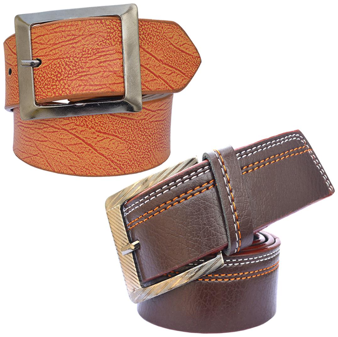 

Sunshopping men s tan and brown leatherite needle pin point buckle belt size from 28 to 38 (pack of two)
