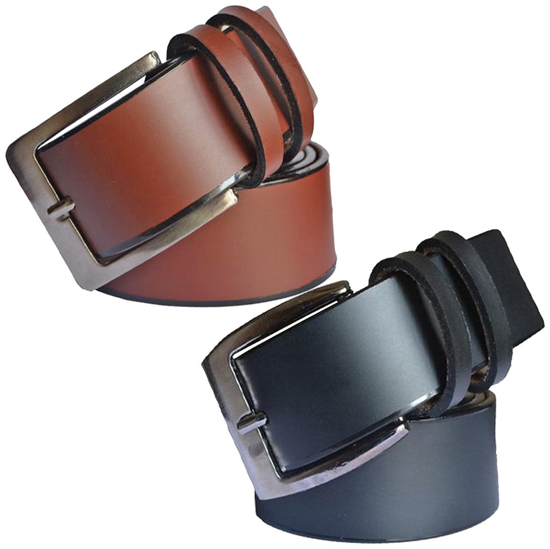 

Sunshopping men s black and brown leatherite pin point buckle belts combo