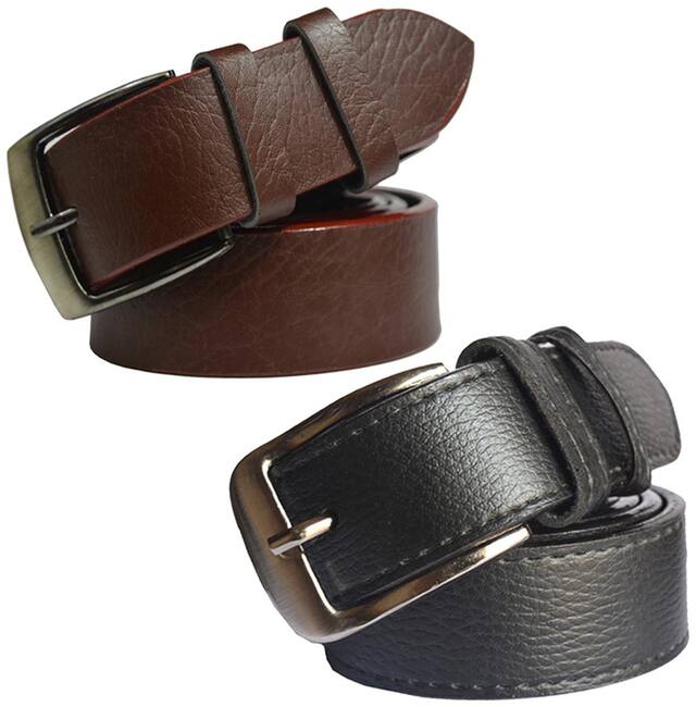 Sunshopping men's Black and Brown Leatherite belts combo