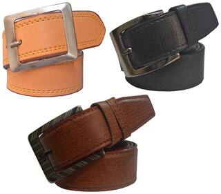 Sunshopping men's multicolor leatherite needle pin point buckle belt size from 28 to 38 (pack of three)