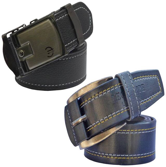Sunshopping men's black leatherite needle pin point and black auto lock buckle belts size from 28 to 38 (Combo)
