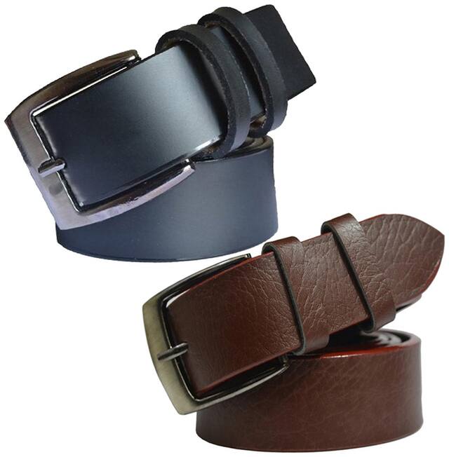 Sunshopping men's Black and Brown Leatherite belts combo