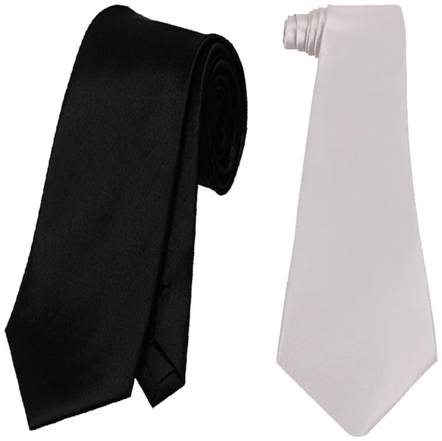 Sunshopping men's white and black Microfiber narrow tie (pack of-2)