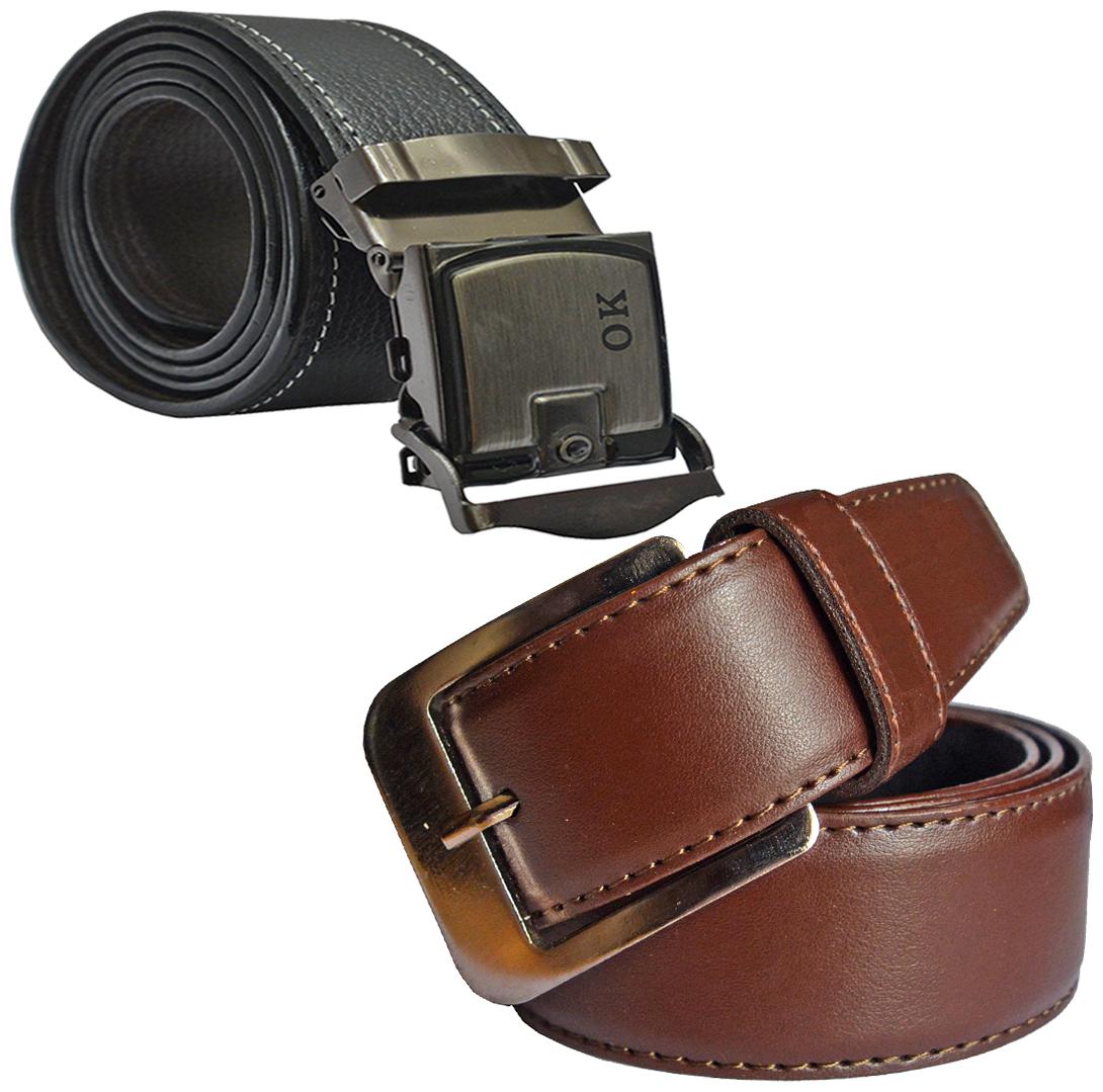 

Sunshopping Men s Black Synthetic Auto Lock And Brown Needle Pin Point Buckle Belt
