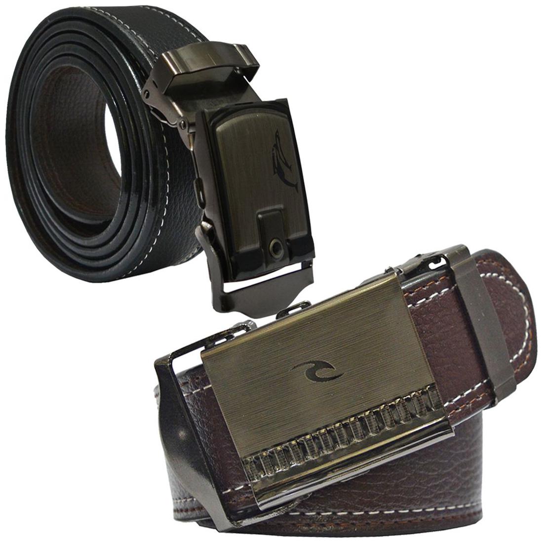 

Sunshopping men s black and brown leatherite auto lock buckle belt size from 28 to 42 (pack of two)