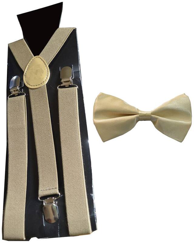 Sunshopping men's cream elastic adjustable suspender with bow tie (pack of one)