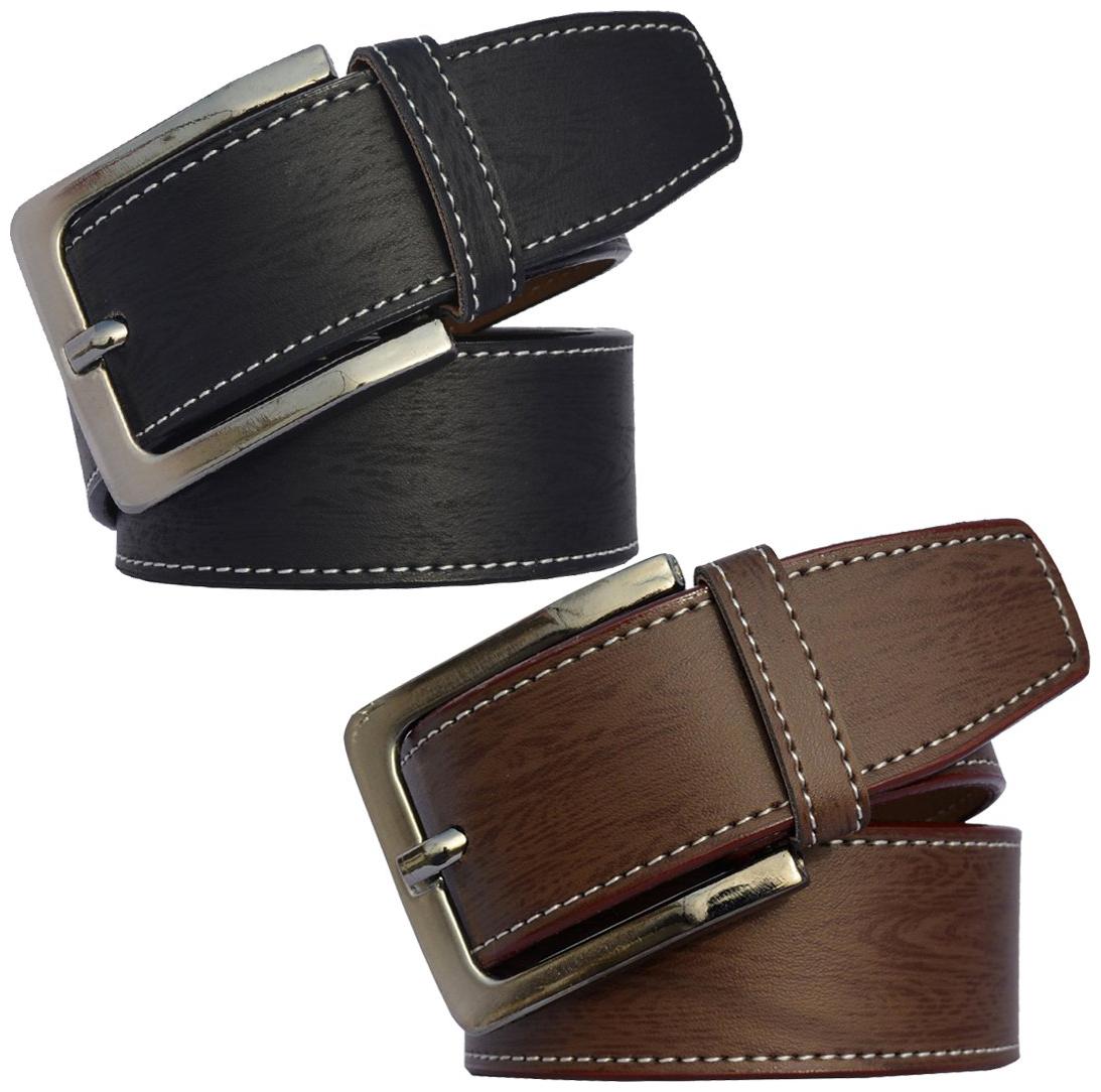 

Sunshopping men s black and brown leatherite needle pin point buckle belts combo