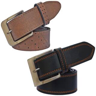 Sunshopping men's brown and black leatherite needle pin point buckle belt size from 28 to 38 (pack of two)