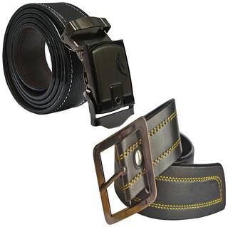 Sunshopping men's black leatherite needle pin point and black auto lock buckle belts size from 28 to 38 (Combo)