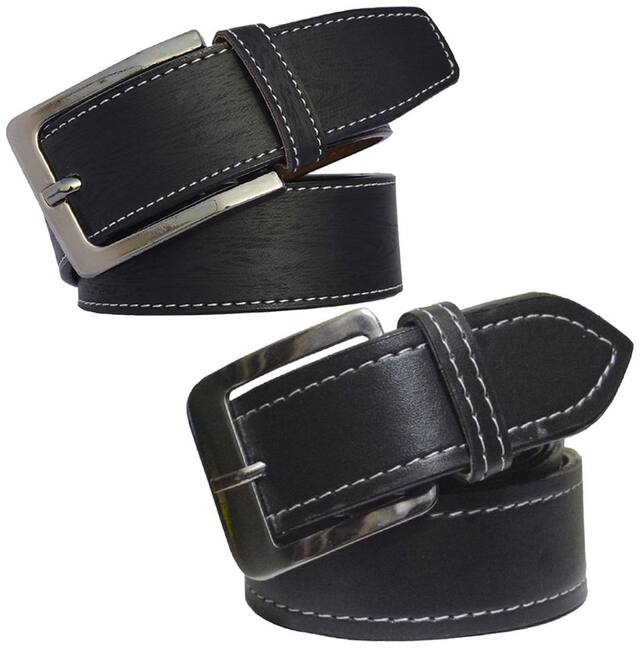 Sunshopping men's black leatherite needle pin point buckle belt size from 28 to 38 (pack of two)