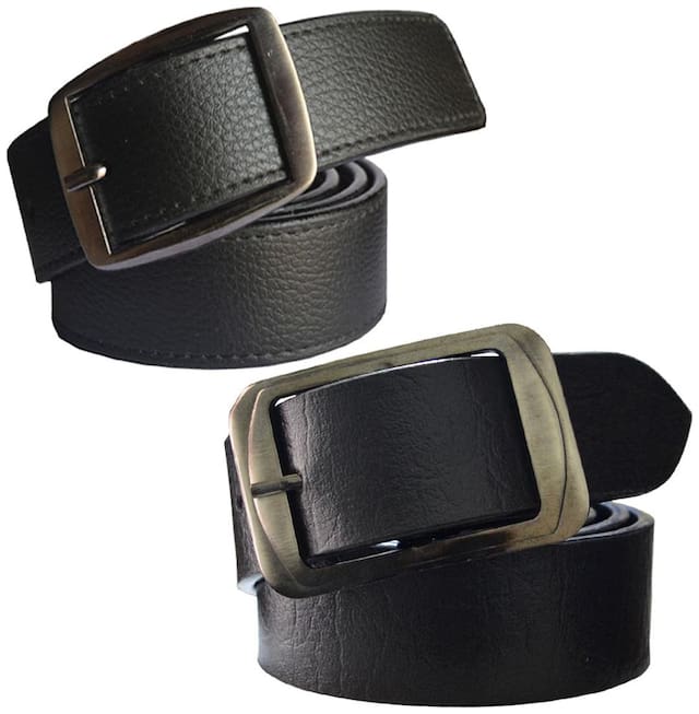 Sunshopping men's black leatherite needle pin point buckle belt size from 28 to 38 (pack of two)