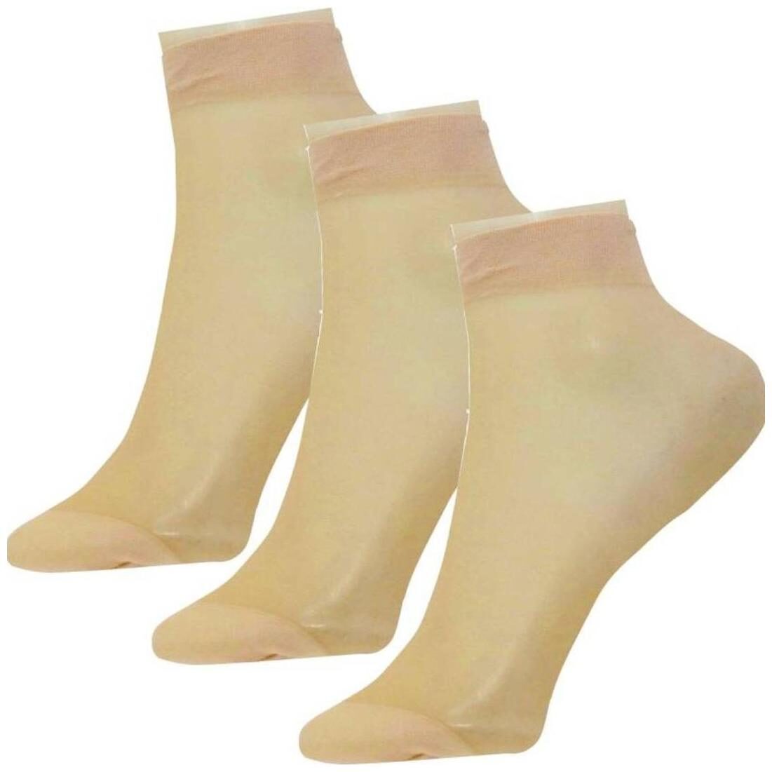 

Tahiro Beige Micro Fiber Transparent No Show Stockings Socks - Pack Of 3