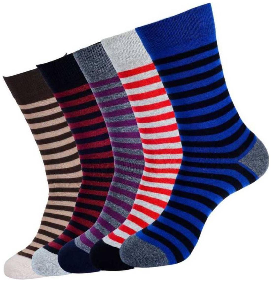 

Tahiro Multicolour Striped Cotton Calf Length Socks - Pack Of 5