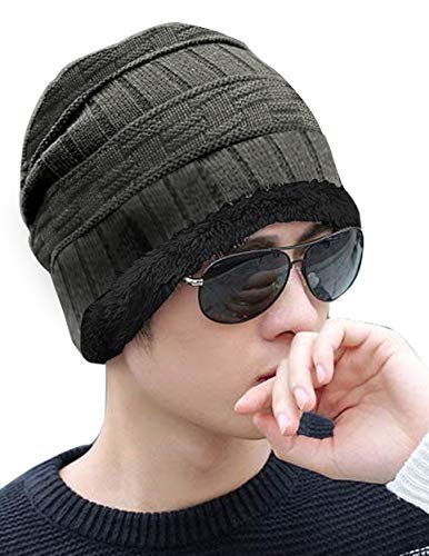 

TECH VILLA Snow Proof Inside Fur Men Wool Beanie Warm Knit Thick Fleece Lined Winter for Men (Assorted)