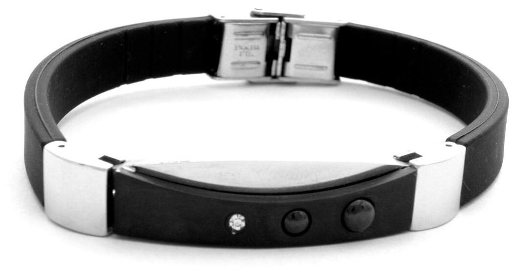 

ZIVOM stainless steel CZ curve black rubber strap free size mens bracelet