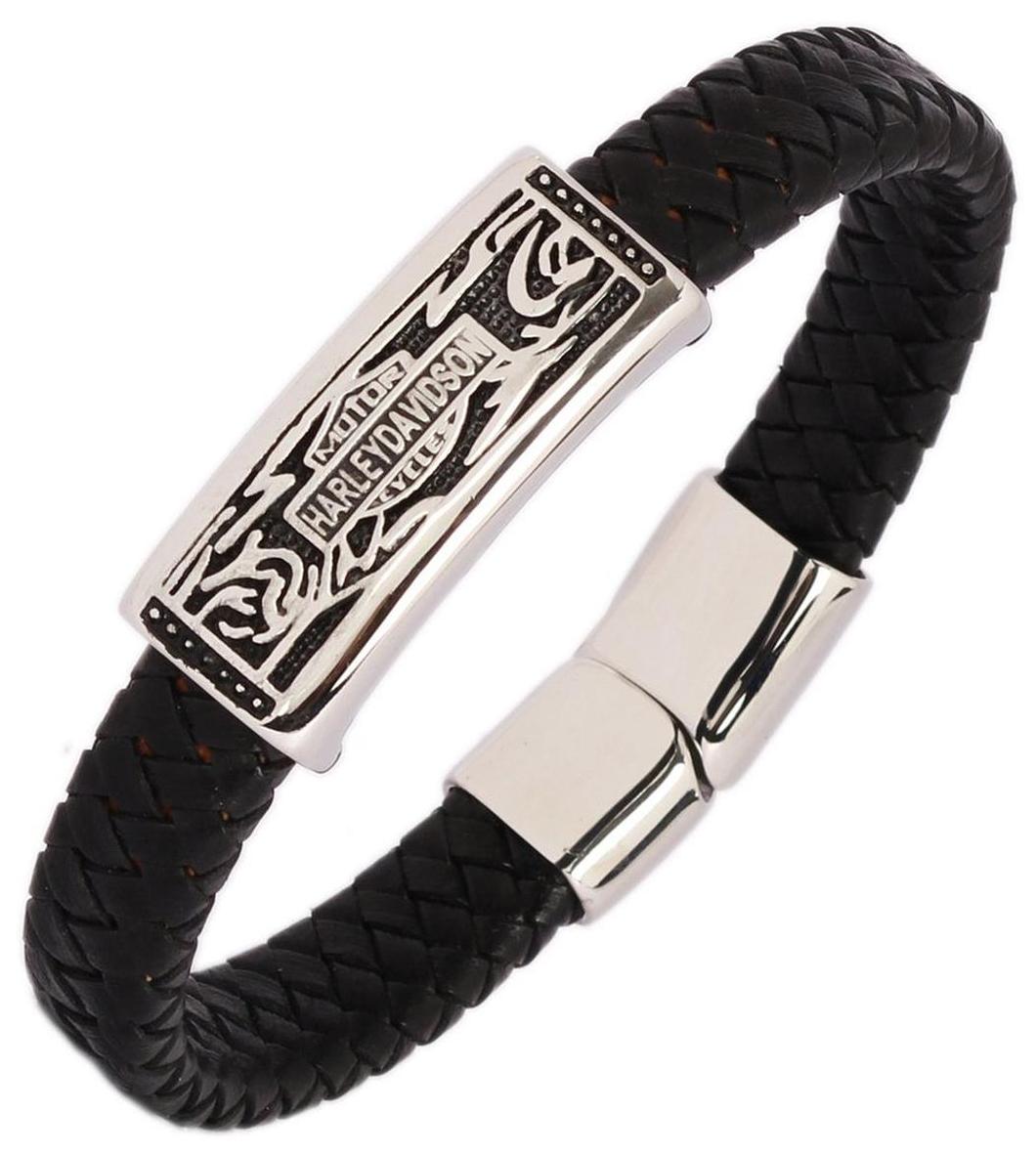 

ZIVOM Surgical Stainless Steel Genuine Black Leather Wrist Band Bracelet For Men