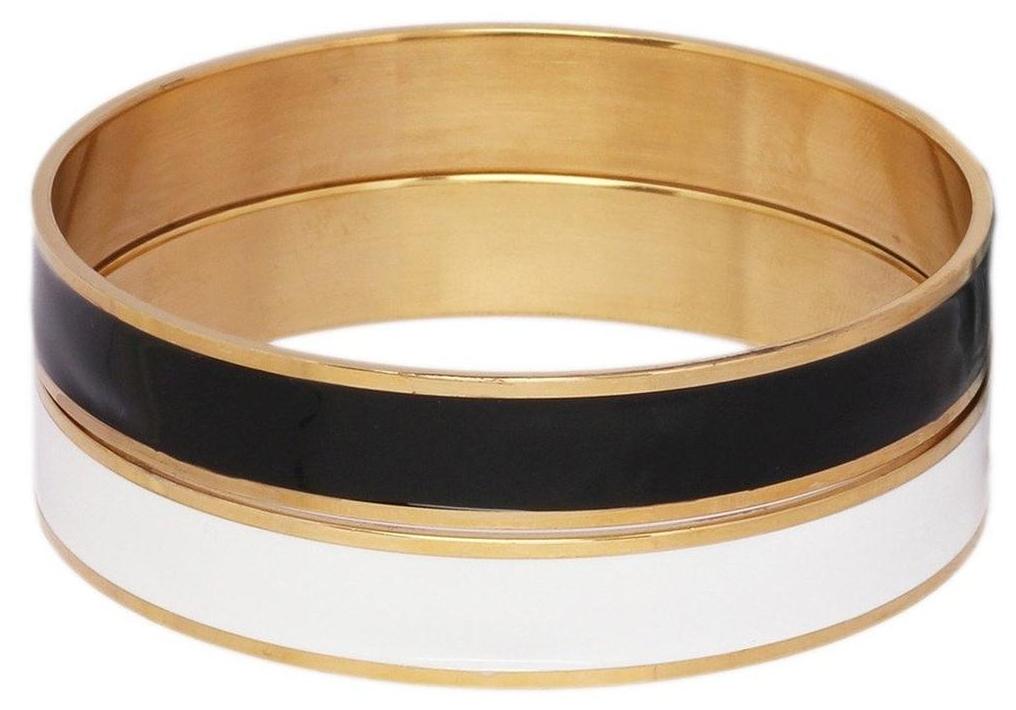 

The jewelbox Solid Surgical Stainless Steel Black White Enamel 18k Gold Plated Kada Pair for Men
