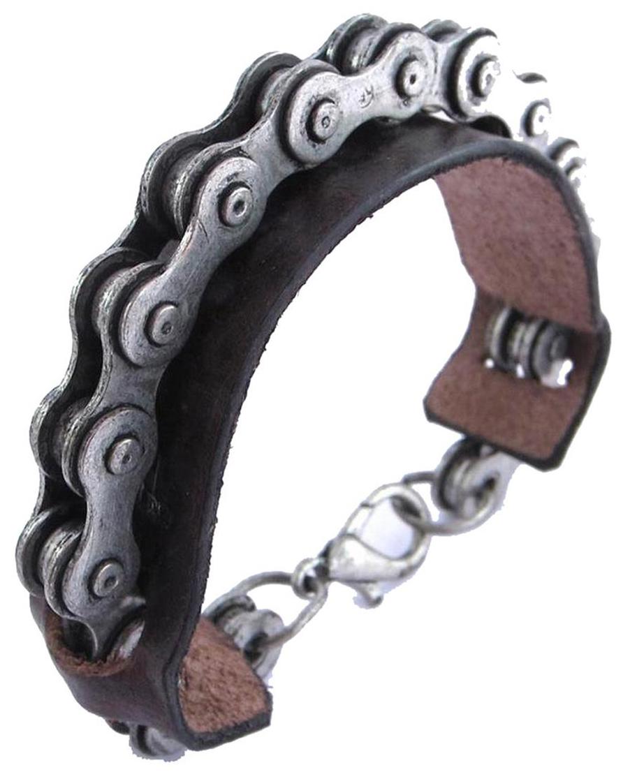 

ZIVOM biker oxidized cycle chain black leather mens wrist band bracelet