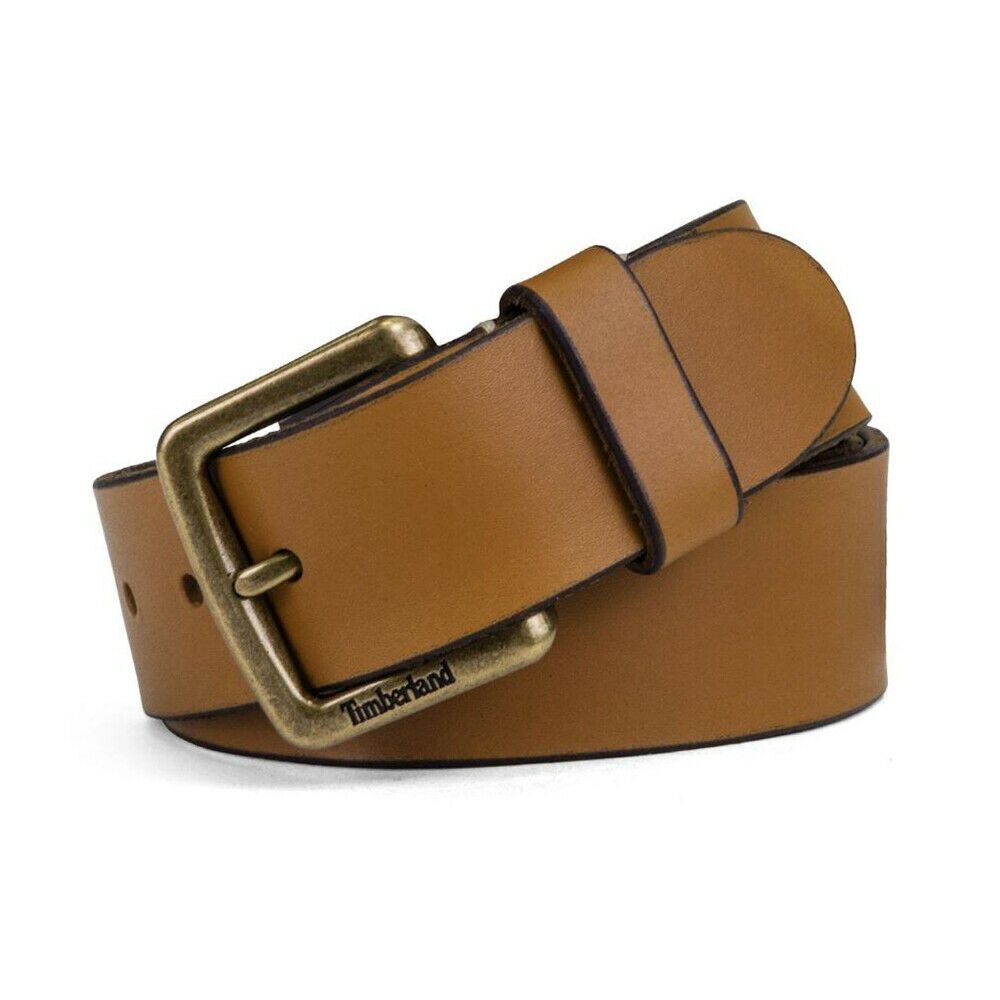 

Timberland Men s Genuine Leather Belt 38MM Metal Tree Patch Logo (Caramel) Brown