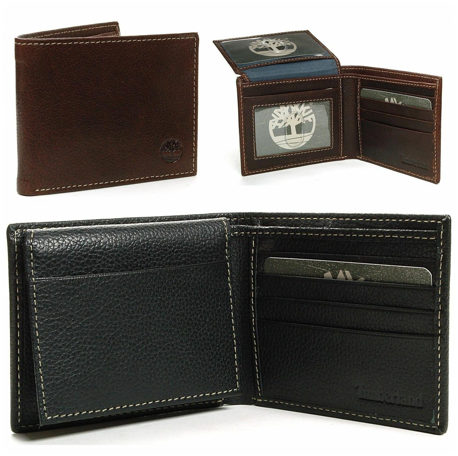 

TIMBERLAND MEN S PASSCASE WALLET PEBBLE GRAIN LEATHER FLIP ID CARD WINDOW BIFOLD