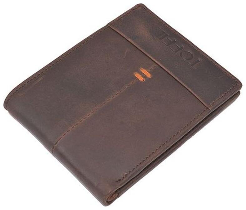 Toffil Men Brown Genuine Leather Wallet 4 Card Slots