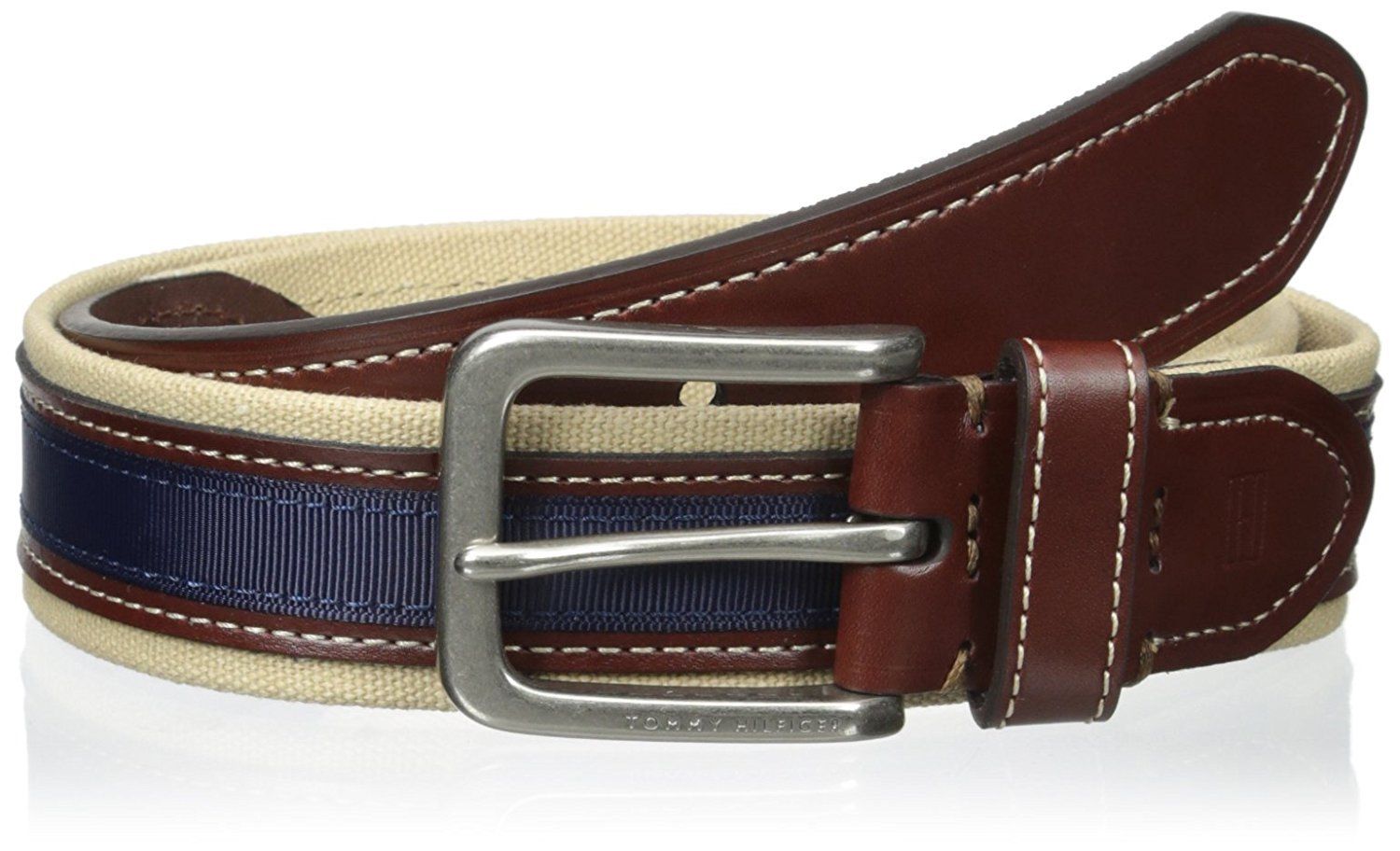 

Tommy Hilfiger Men s Khaki brown navy Belt Canvas And Ribbon 35mm