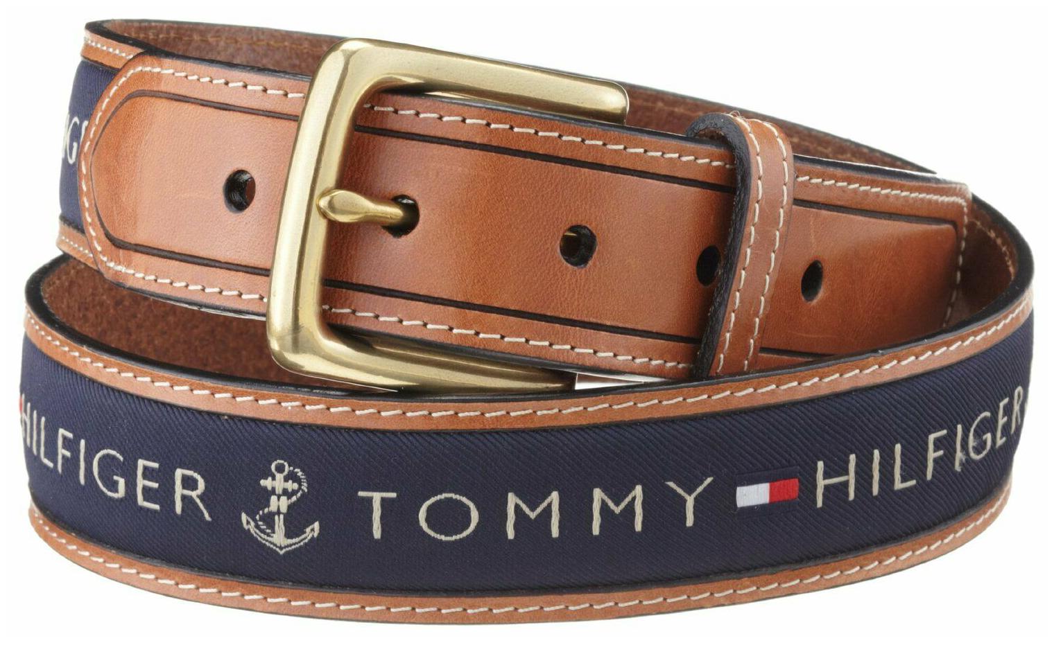 

Tommy Hilfiger Men s Ribbon Inlay Leather Cotton Belt In Navy Color 11tl02x032