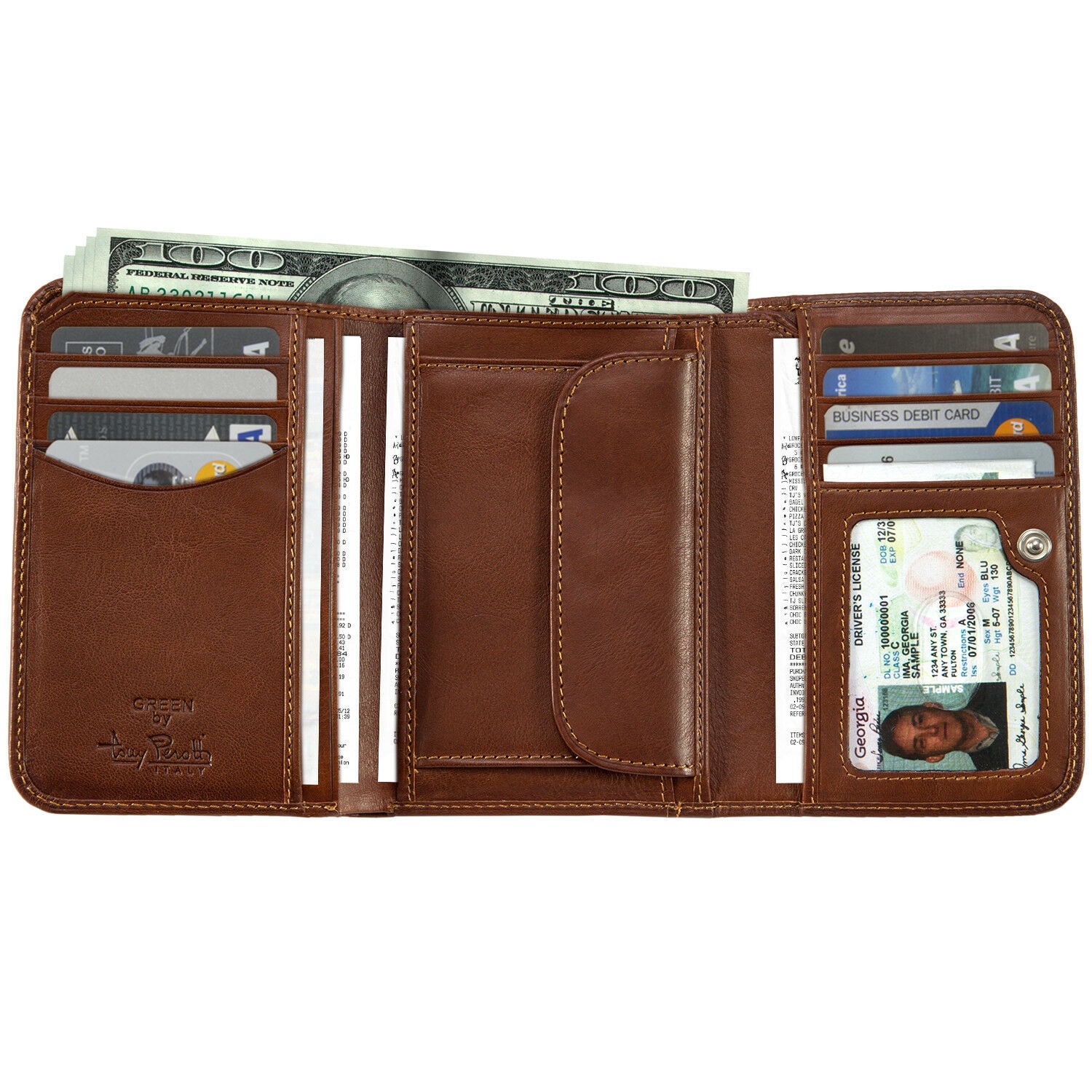 

Tony Perotti Italian Leather Trifold Clutch Wallet w ID and Coin Pouch