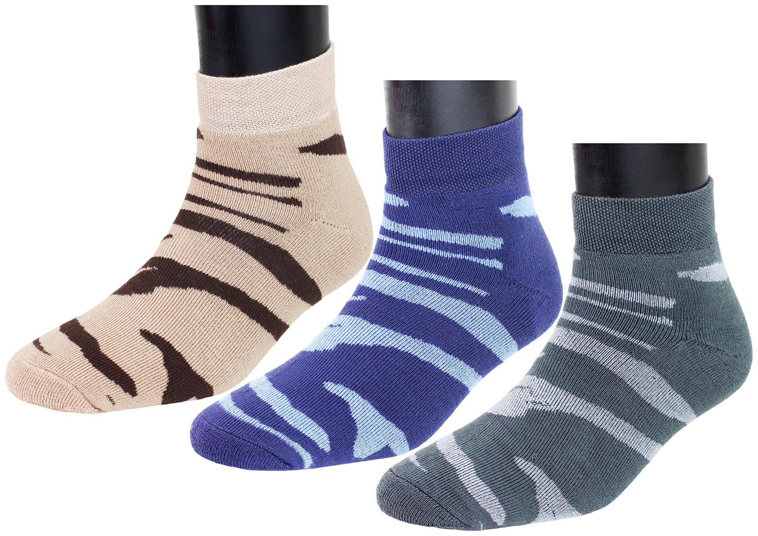 

TOP N TOE Blue Brown Cotton Ankle length socks ( Pack of 3 )