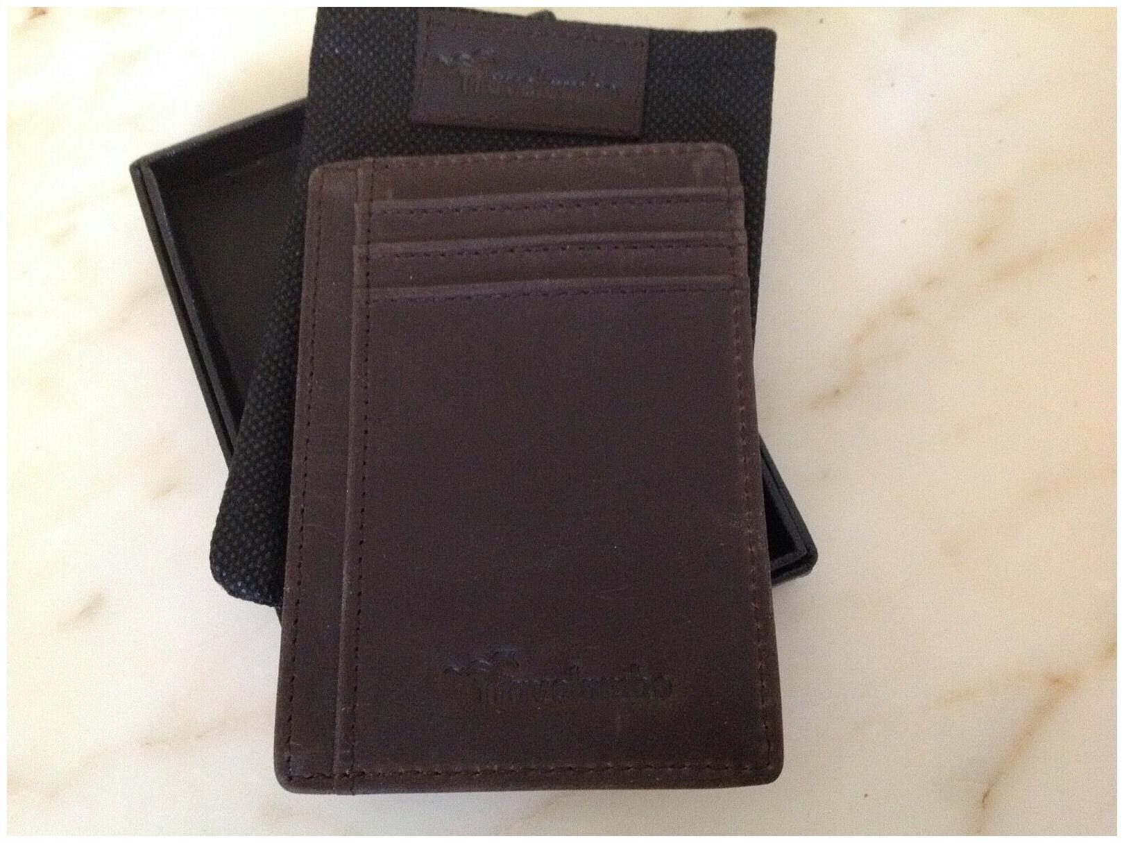 

TRAVELAMBO Front Pocket Leather Slim RFID Wallet Card Case New In Box Brown