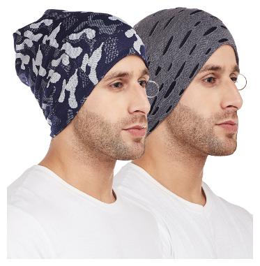 

Vimal Jonney Camouflage Military Navy Blue And Ripped Look With Ring Beanie Cap For Men