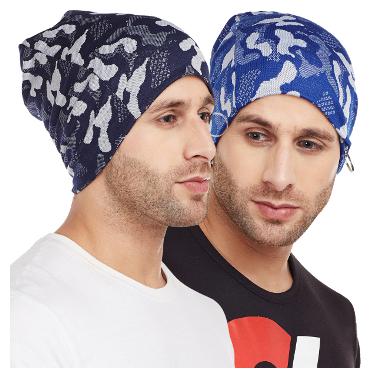 

Vimal Jonney Camouflage Military Navy Blue And Royal Blue With Ring Beanie Cap For Men