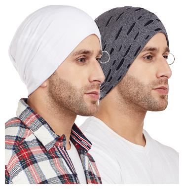 

Vimal Jonney Ripped Look Black And White With Ring Beanie Cap For Men