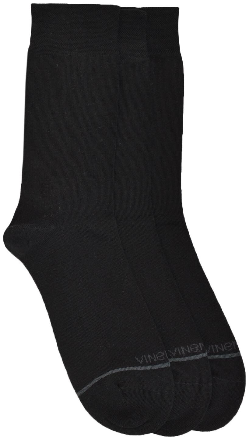 

Vinenzia Black Cotton Crew length socks ( Pack of 3 )