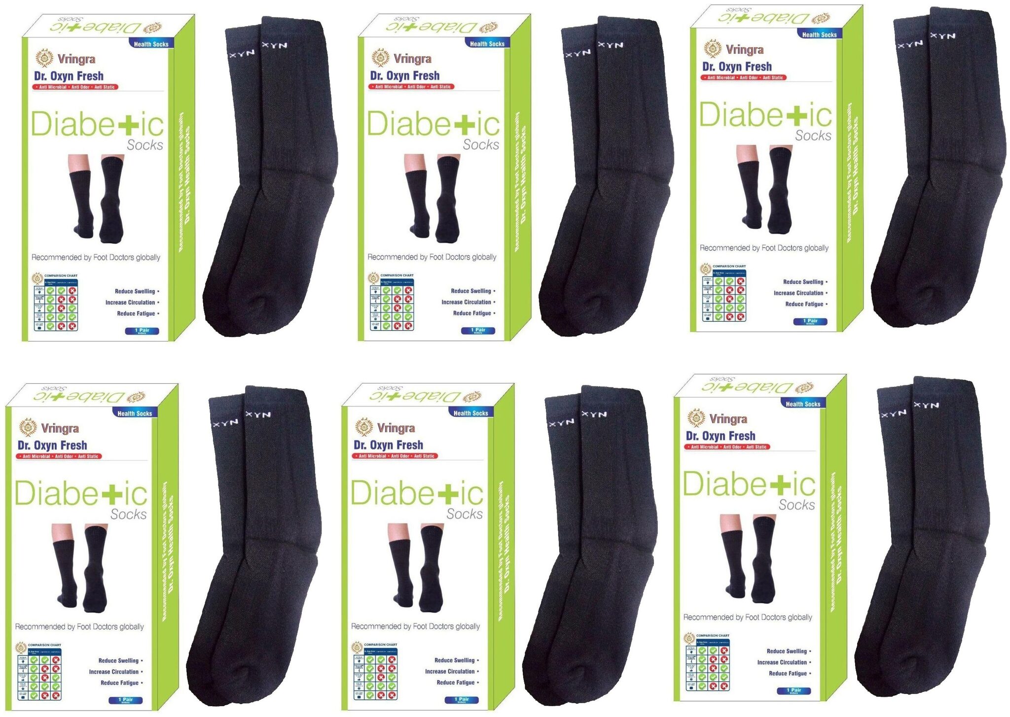 

Vringra Black Cotton Calf length socks ( 6 pairs )