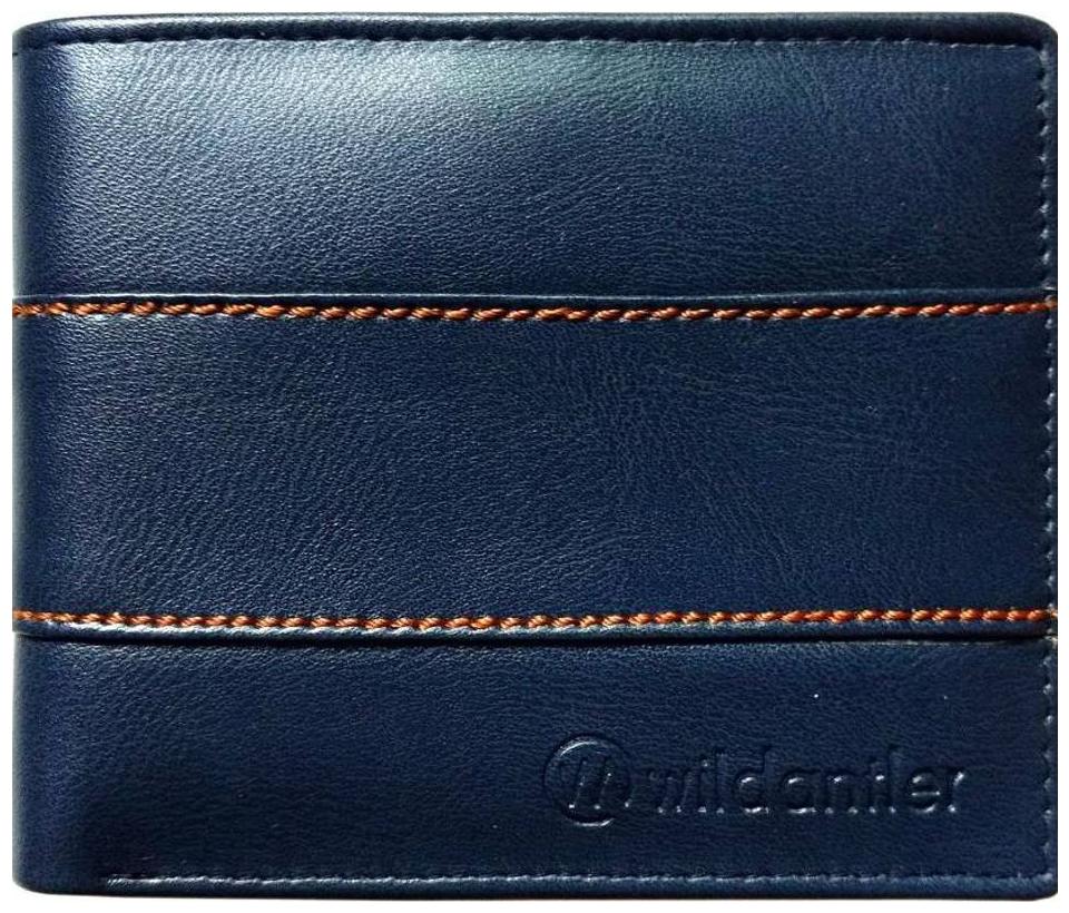 

Wildantler Men Blue Genuine Leather Wallet (8 Card slots)