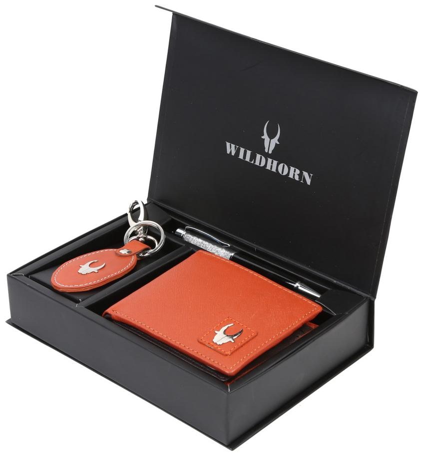 

WildHorn Men s Orange Genine Leather Wallet Combo
