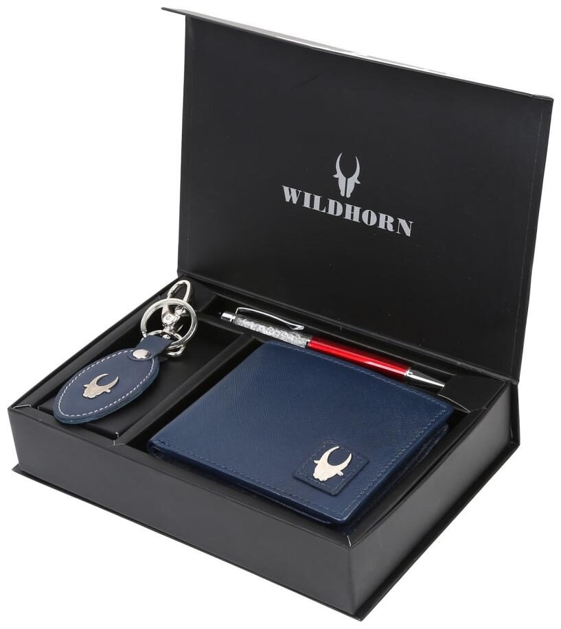 

WildHorn Men s Blue Genine Leather Wallet Combo