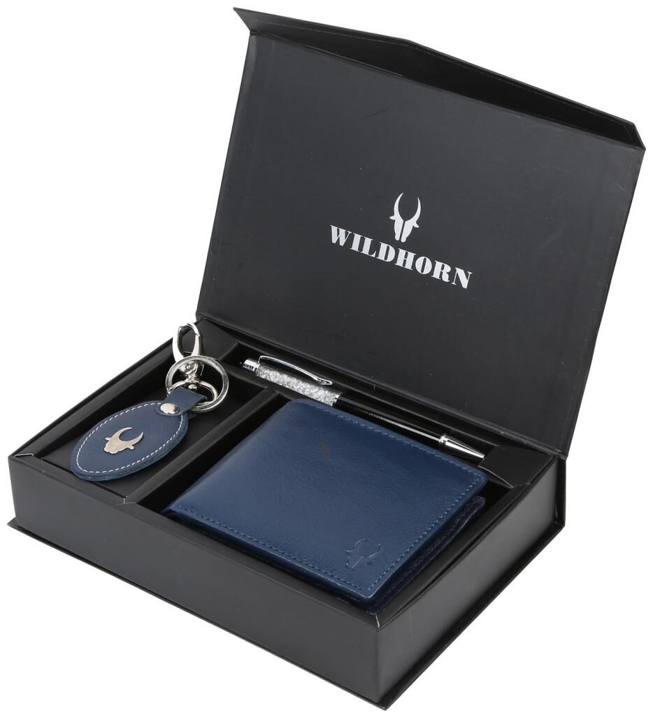 

WildHorn Men s Blue Genine Leather wallet Combo
