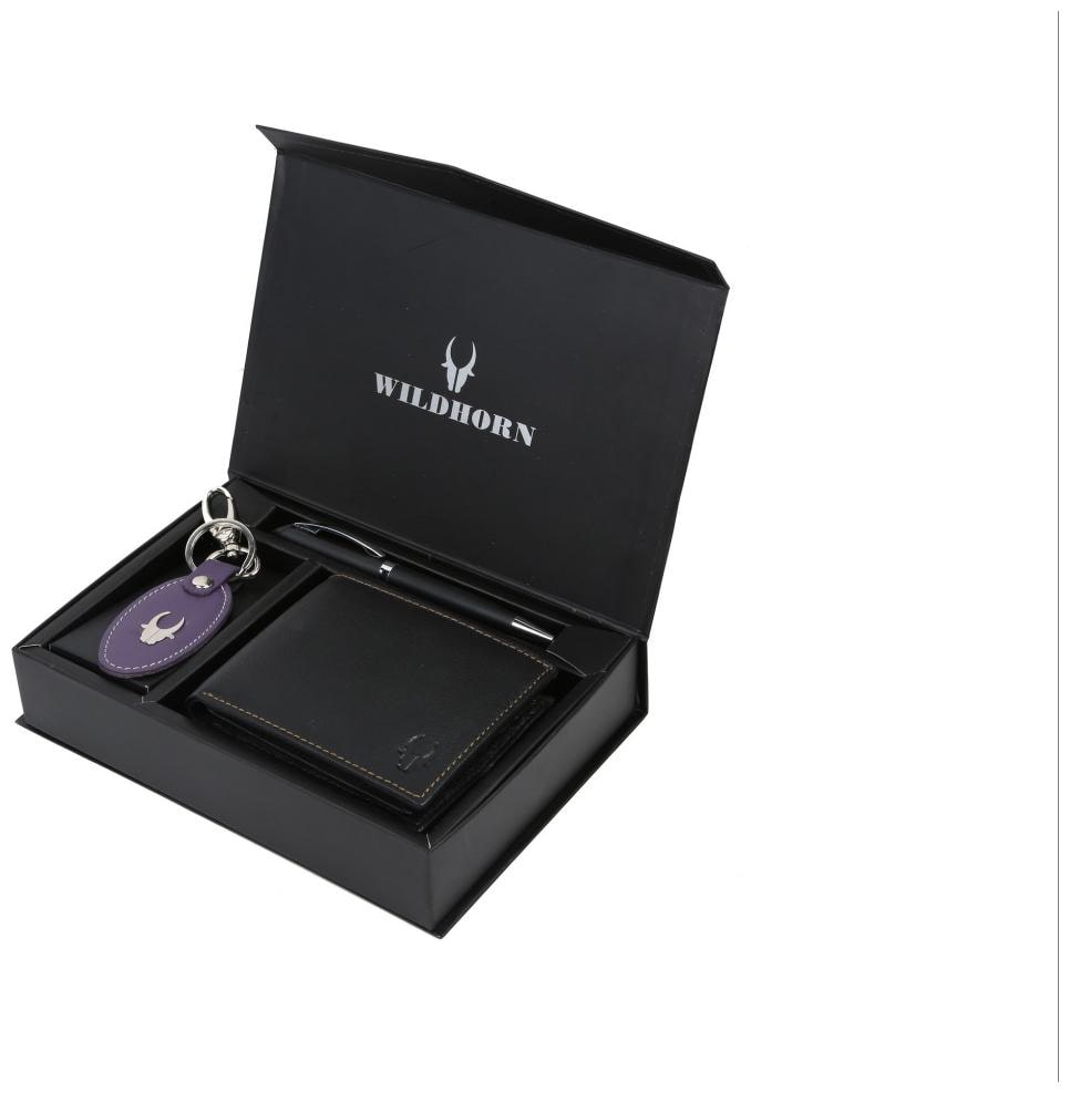 

WildHorn Men s Black Genine Leather wallet Combo