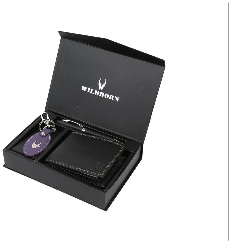 

WildHorn Men s Black Genine Leather wallet Combo
