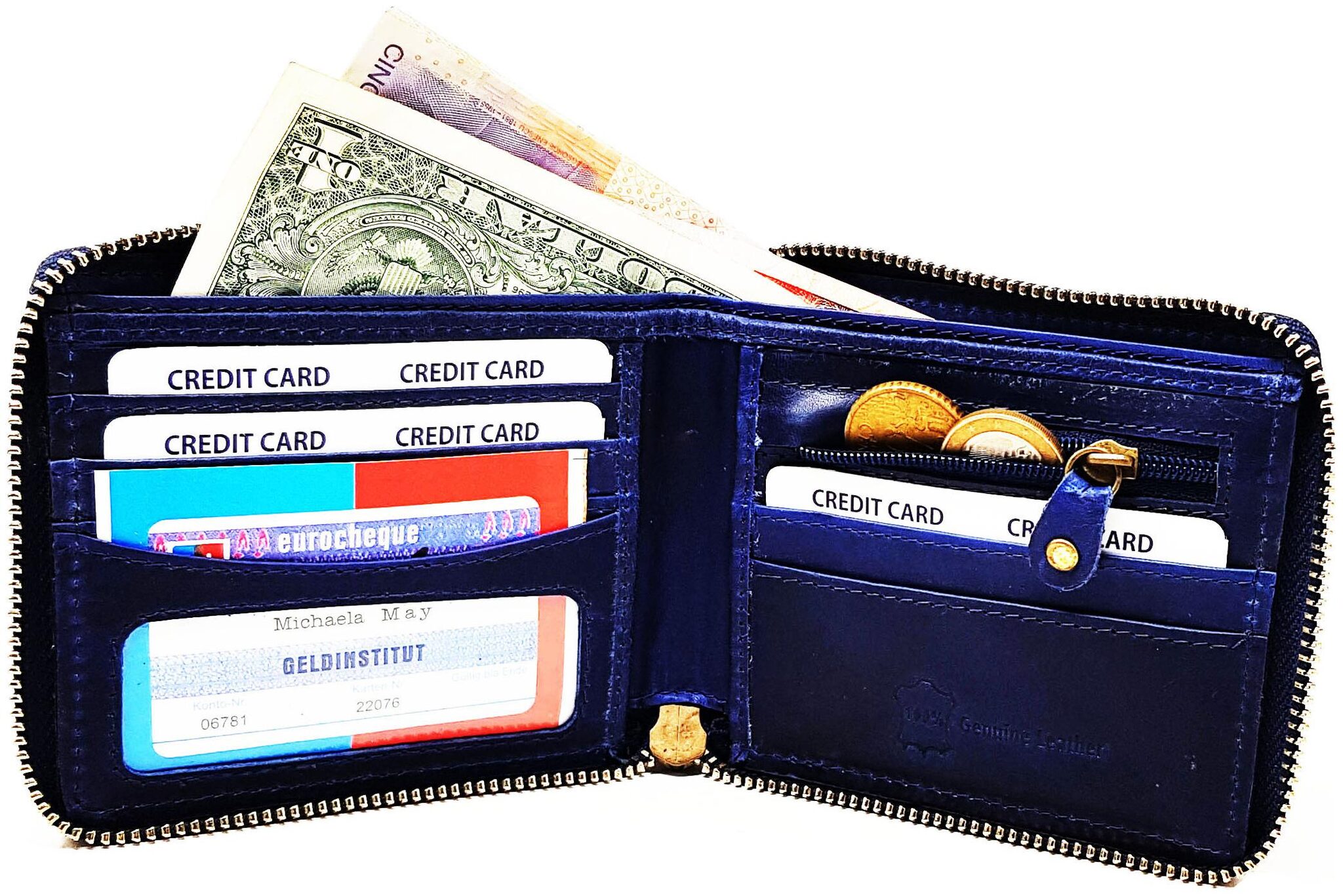 

Wildmount Men Blue Leather Zip Around Wallet ( Pack of 1 )