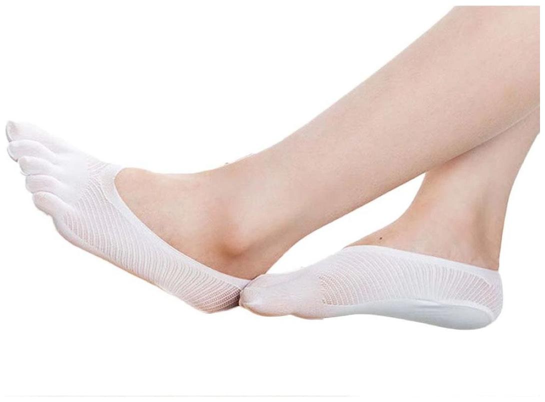 

Women Ankle Five Finger Toe Cotton Invisible Hosiery Boat Socks (White)