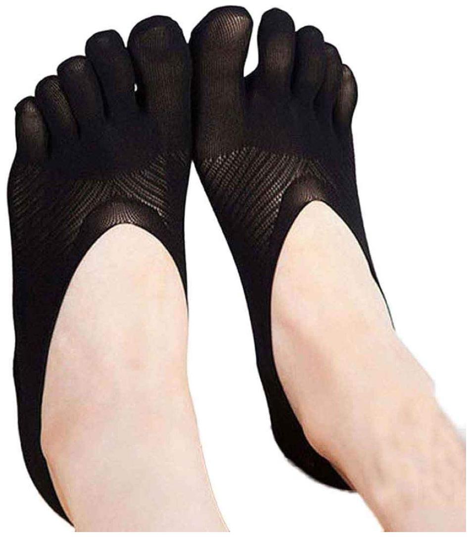 

Women Ankle Five Finger Toe Cotton Invisible Hosiery Boat Socks (Black)