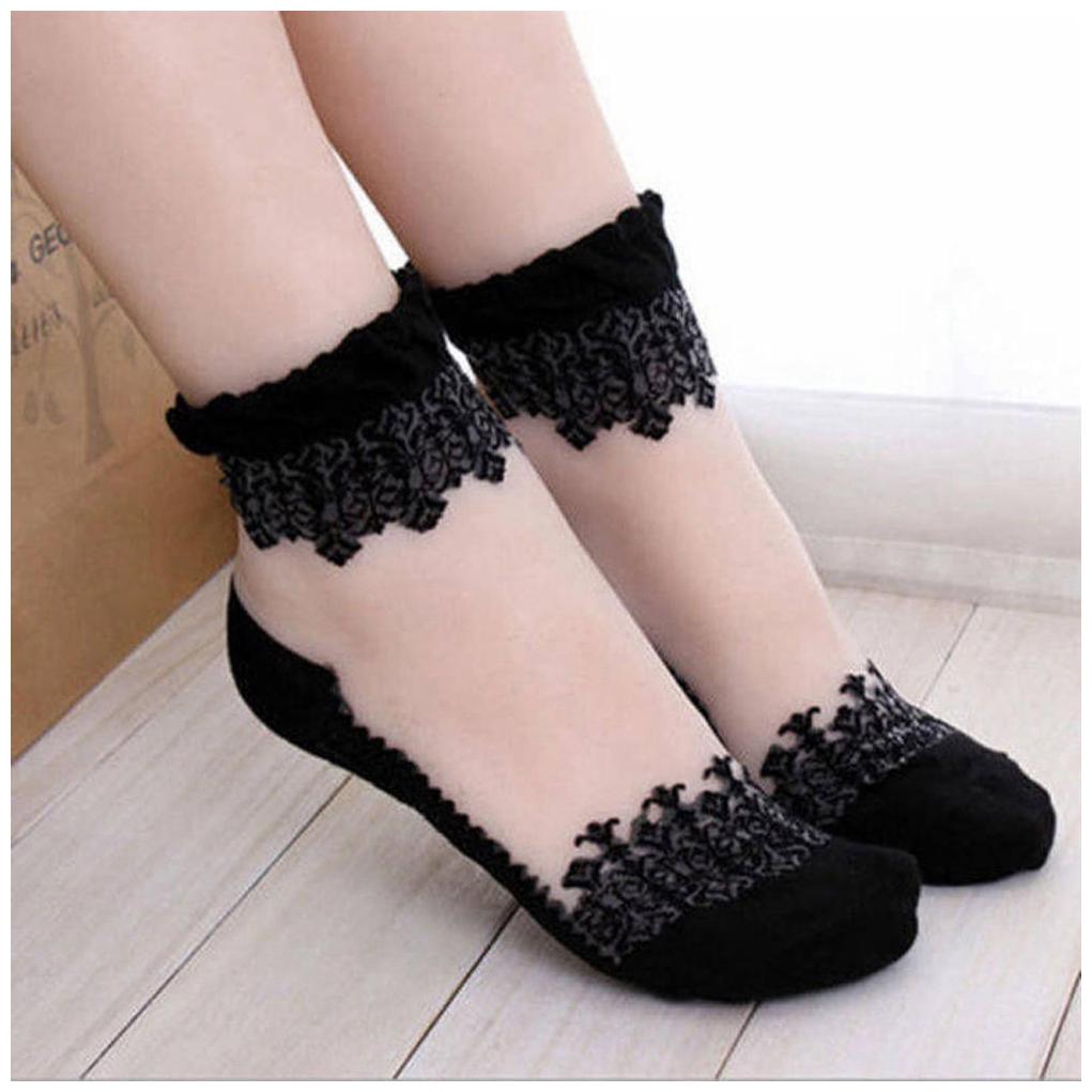 

Women Lace Ultra Thin Transparent Breathable Elastic Short Socks Gift-Black