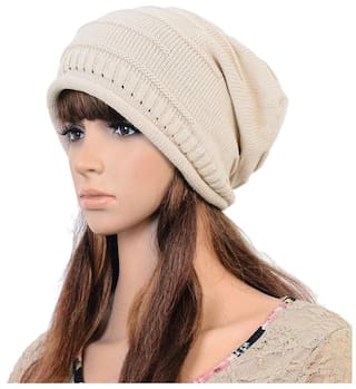 Women Men Warm Ski Knitted Crochet Baggy Beanie Hat Cap Beret Beige